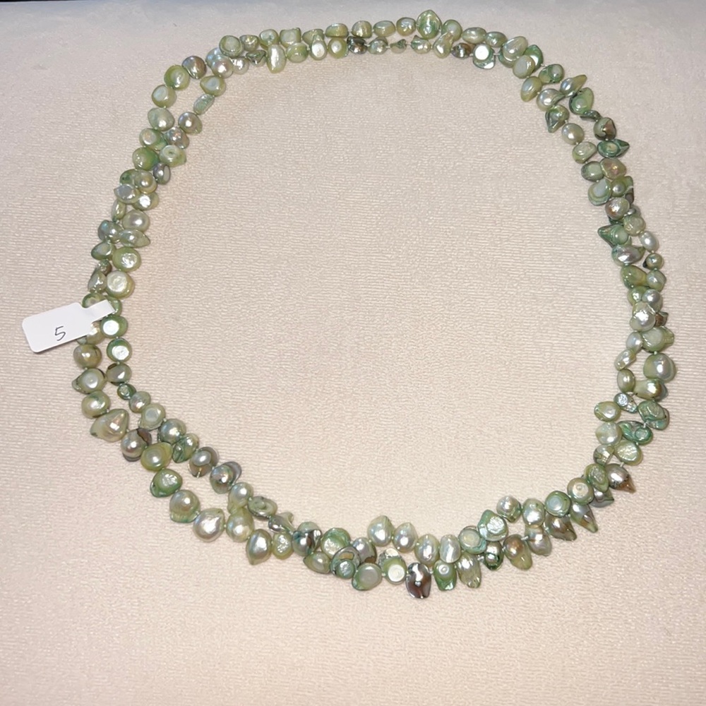 No.5 green dyed freshwater Pearl long necklace